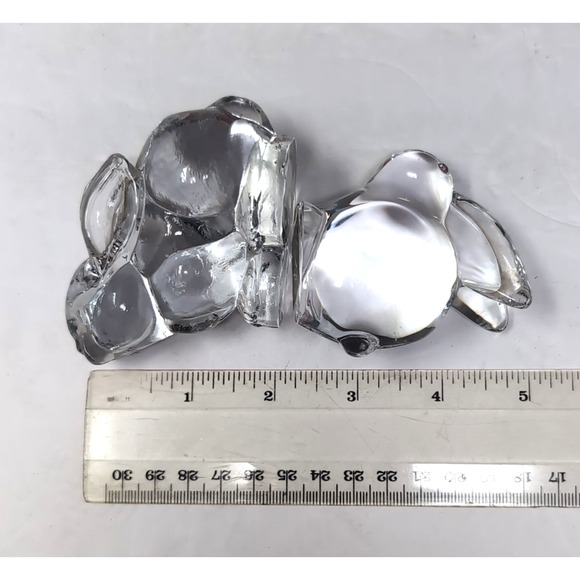 VTG Oneida Bunny Rabbit Figurines Set of 2 Lead Crystal Clear Hand Cut & Blown - Picture 8 of 9